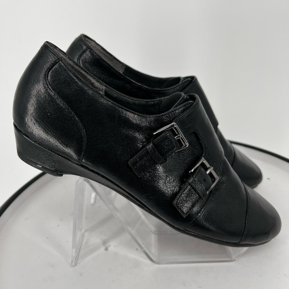 AEROSOLES BLACK LEATHER EPISOTIC‎ SHOES W/ADJUSTABLE BUCKLES PADDED INSOLES